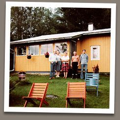 A closer look at the mökki with Juhani Sorsa, his wife, their friends, and me.